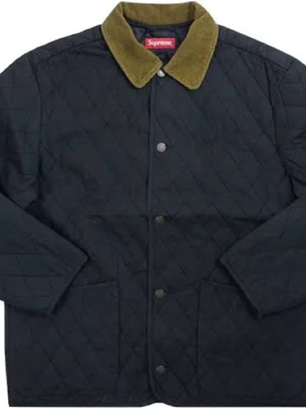 Supreme Black Quilted Jacket with Olive Collar